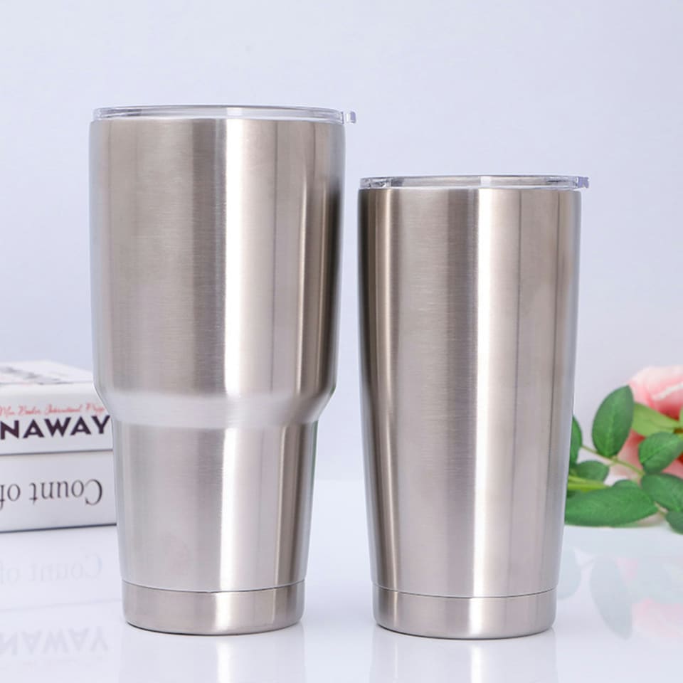 Two stainless steel tumblers